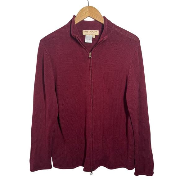 Norm Thompson Escape The Ordinary Women L Red Maroon Knit Sweater Full Zip Mock - Picture 1 of 7